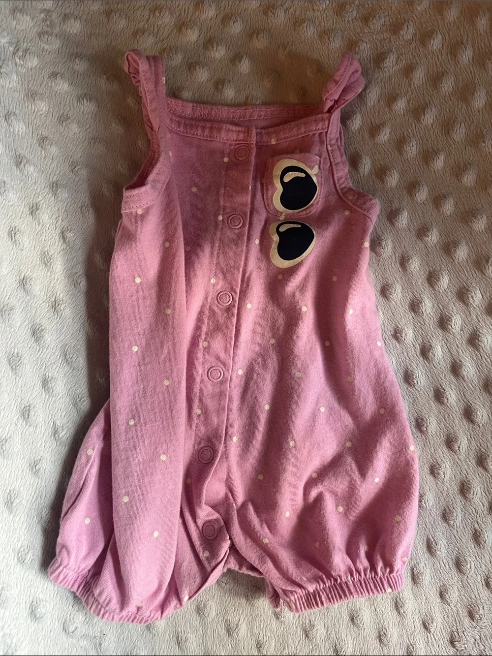 Carter's Pink Polka Dot Romper with Sunglasses Patch